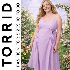 Torrid Purple Lilac Lace-Up Tea Length A-Line Dress, Large, NWT!